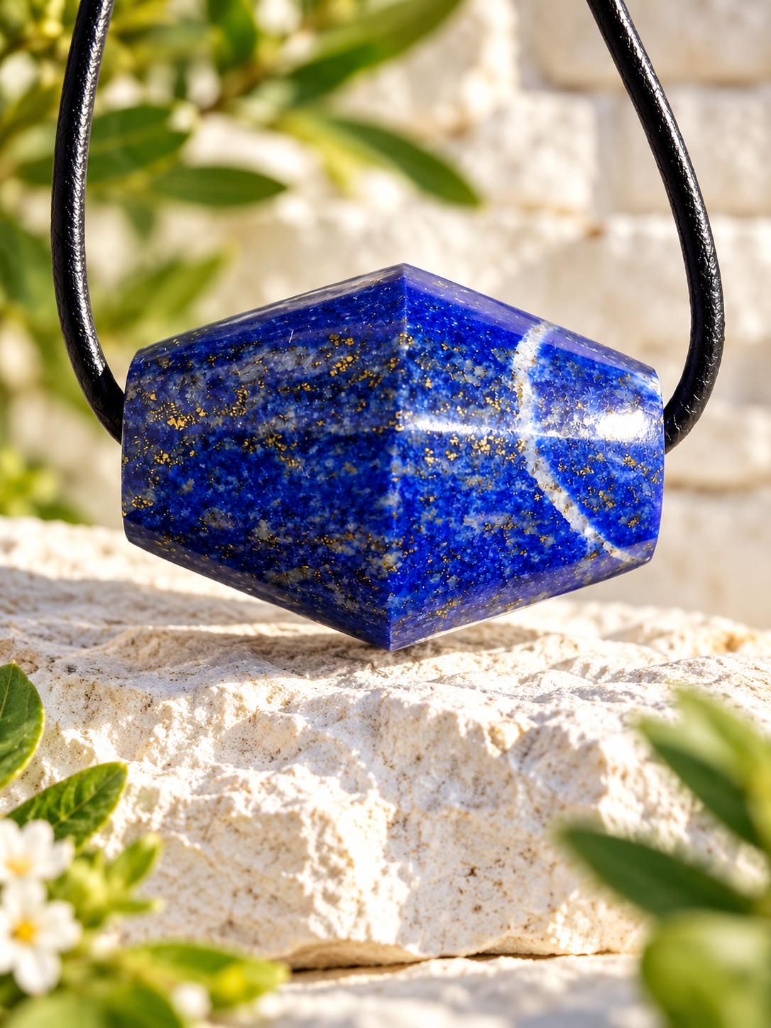 Lapislazuli Lapis Lazuli Tönnchen Anhänger, Stein der Engel, 18 x 26 mm, gebohrt, an verstellbarem Lederband