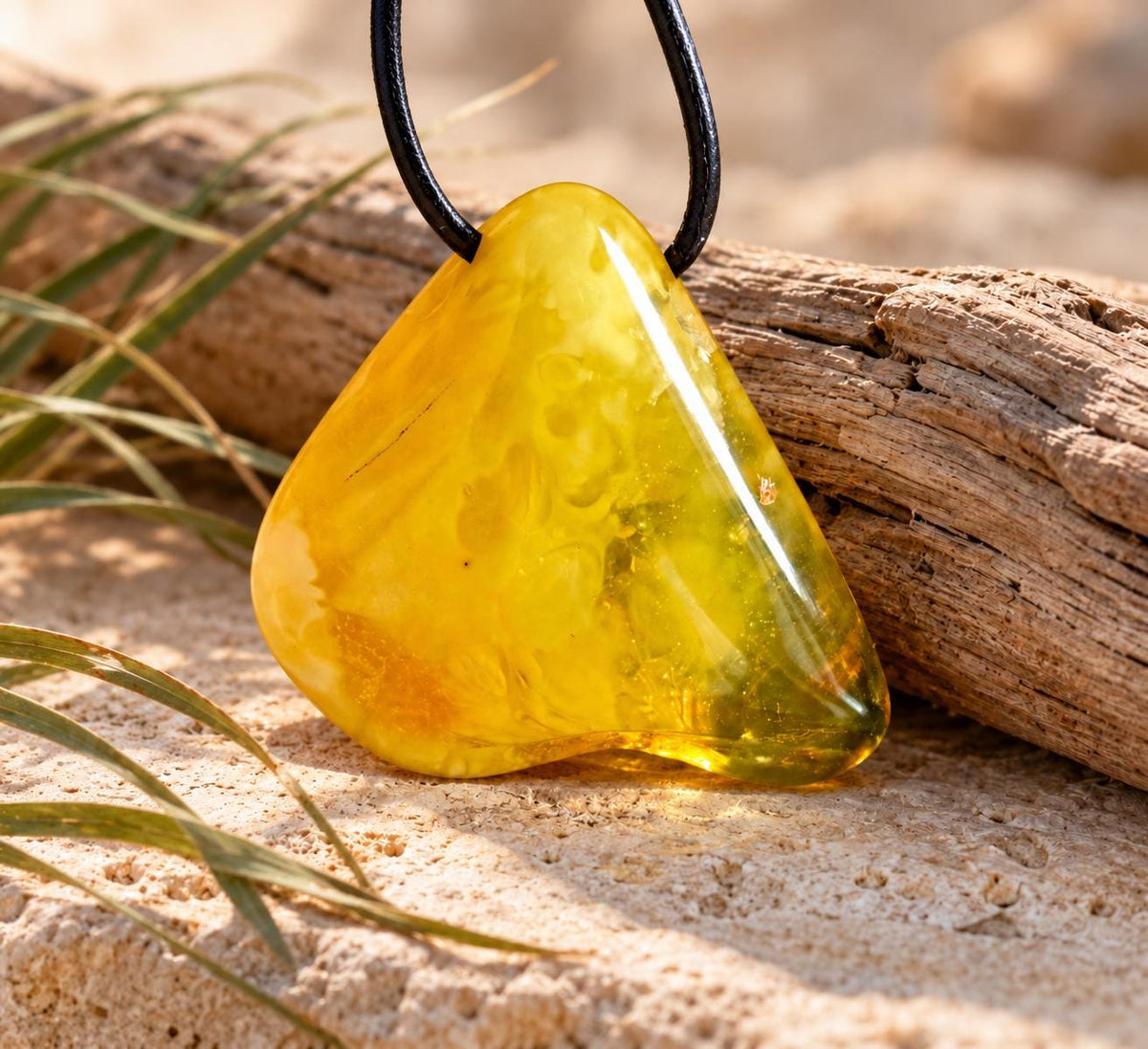 Baltischer Bernstein Anhänger Farbe gold und Butterscotch, Amulett, Amber pendant, 38 x 39 x 12 mm, an verstellbarem Lederband, Inclusen